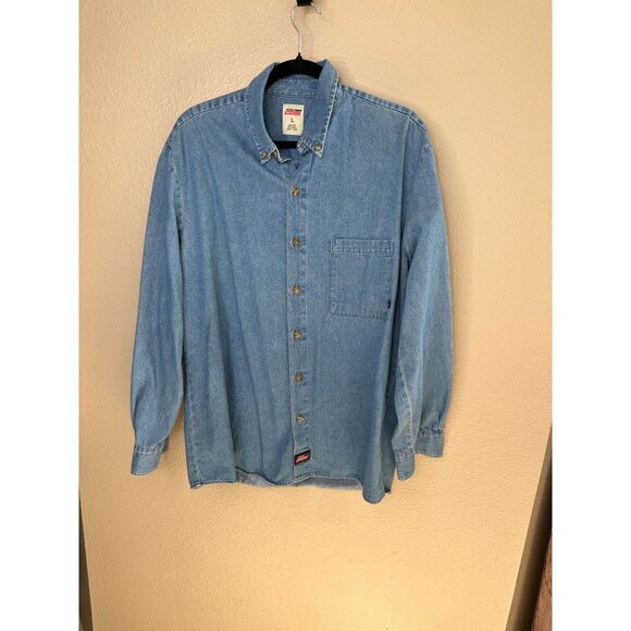 Genuine Dickies Mens Light Blue Denim Button-Up Shirt Large Casual Style Vintage - Picture 1 of 8